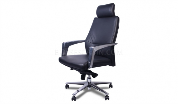 high back office chair in leather and steel