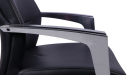 black leather chair with padded steel armrests