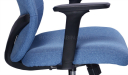 blue fabric office chair with adjustable armrests