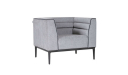 single seater lounge sofa in fabric with dark gray metal legs