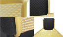 Close up views of Nitze lounge chair in yellow and black fabric