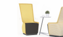 stylish lounge chairs in yellow fabric with coffee table