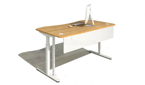motorized height adjustable table with natural wood finish top