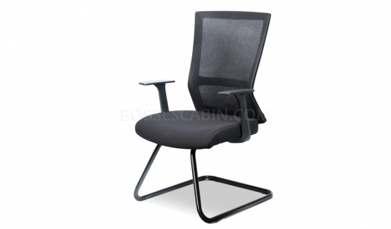visitor chair in mesh with sled base and fixed armrests