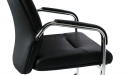 fixed base visitors chair in black leather with padded arms in steel