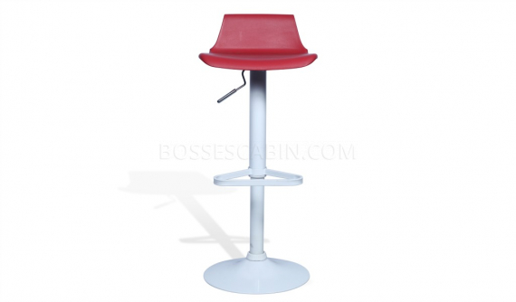 height adjustable bar stool with red seat and white base