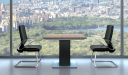 office cabin with square meeting table and two chairs