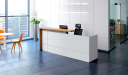 Reception table in white and light oak laminate with chair