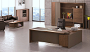 office cabin with office table in walnut laminate, chair and cabinet