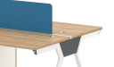 Workstation in light wood with blue fabric screen