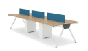 6 seater linear workstations with blue fabric screen
