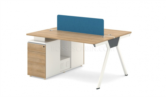 2 seater modular workstation in light wood with storage