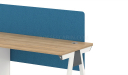 Single seater workstation in light wood and blue screen