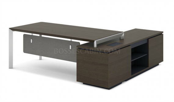 8 feet office table in dark oak with side cabinet