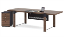 rectangular office desk with 4 legs and modesty panel in dark walnut laminate