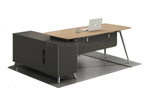 6.5 feet office table in oak laminate with side cabinet
