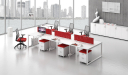 office with linear modular workstation system in white and red