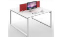 two seater modular office desk with red color privacy screen