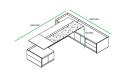 shop drawing with size of large executive desk with side cabinet