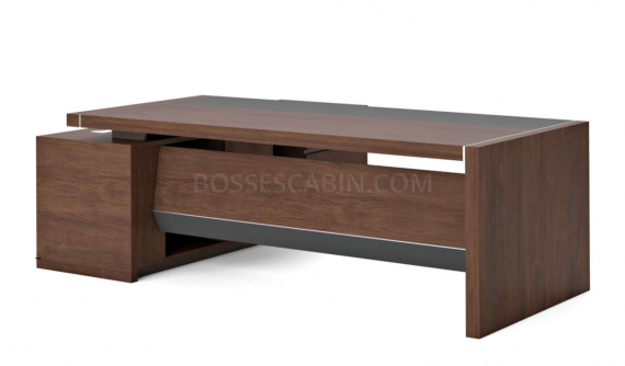 7 feet office table with side cabinet in walnut laminate