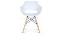 cafeteria chair with white plastic seat and wooden legs