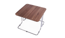 contemporary corner table with walnut top and slim steel legs