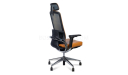 tan leather office chair with ergonomic back rest