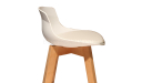 bar stool with white plastic seat and wooden base