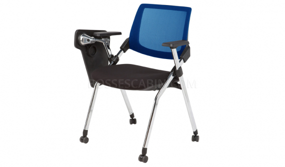 blue classroom chair with writing pad