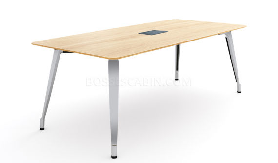 modern meeting table in light color wood top & steel legs