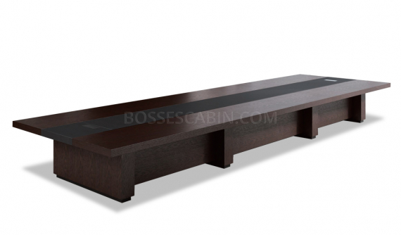 large boardroom table in dark oak and leather finish