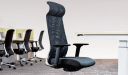 office area with high back office chair in black mesh