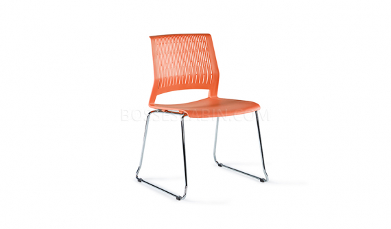 orange color plastic chair with chrome legs