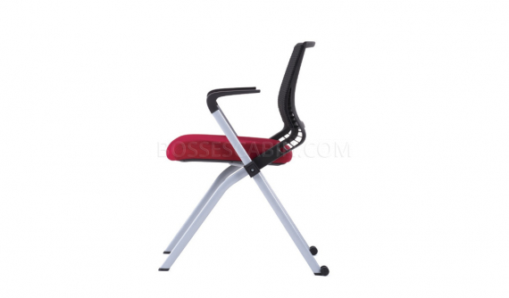 foldable chair with red fabric seat