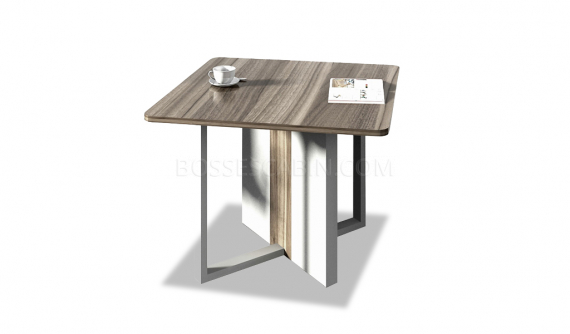square discussion table in walnut laminate