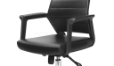 black leather office chair with padded armrests